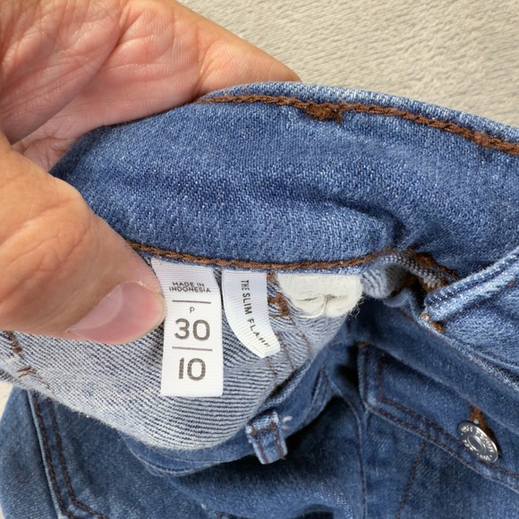 Loft Jeans Women 10/30 Petite Slim Flare Sailor Pocket Hi Rise Medium Wash Denim - Picture 6 of 14